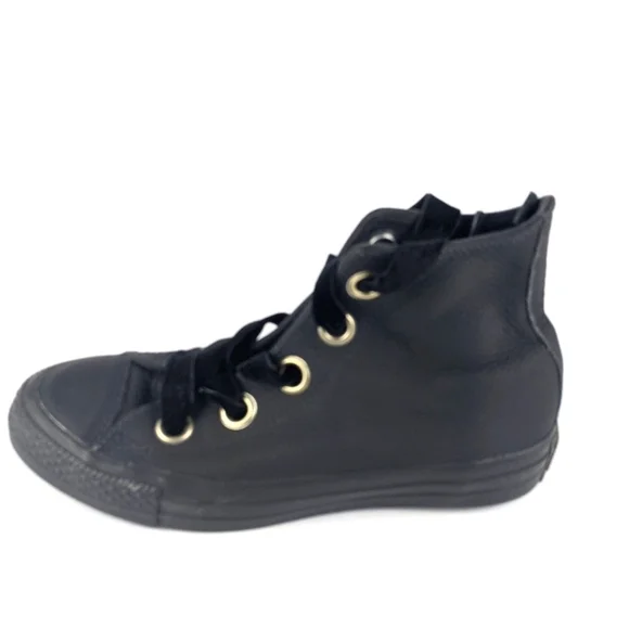 Chuck Taylor All Star Big Eyelets Leather High Top Sneaker Women's 6 Black - Picture 2 of 8